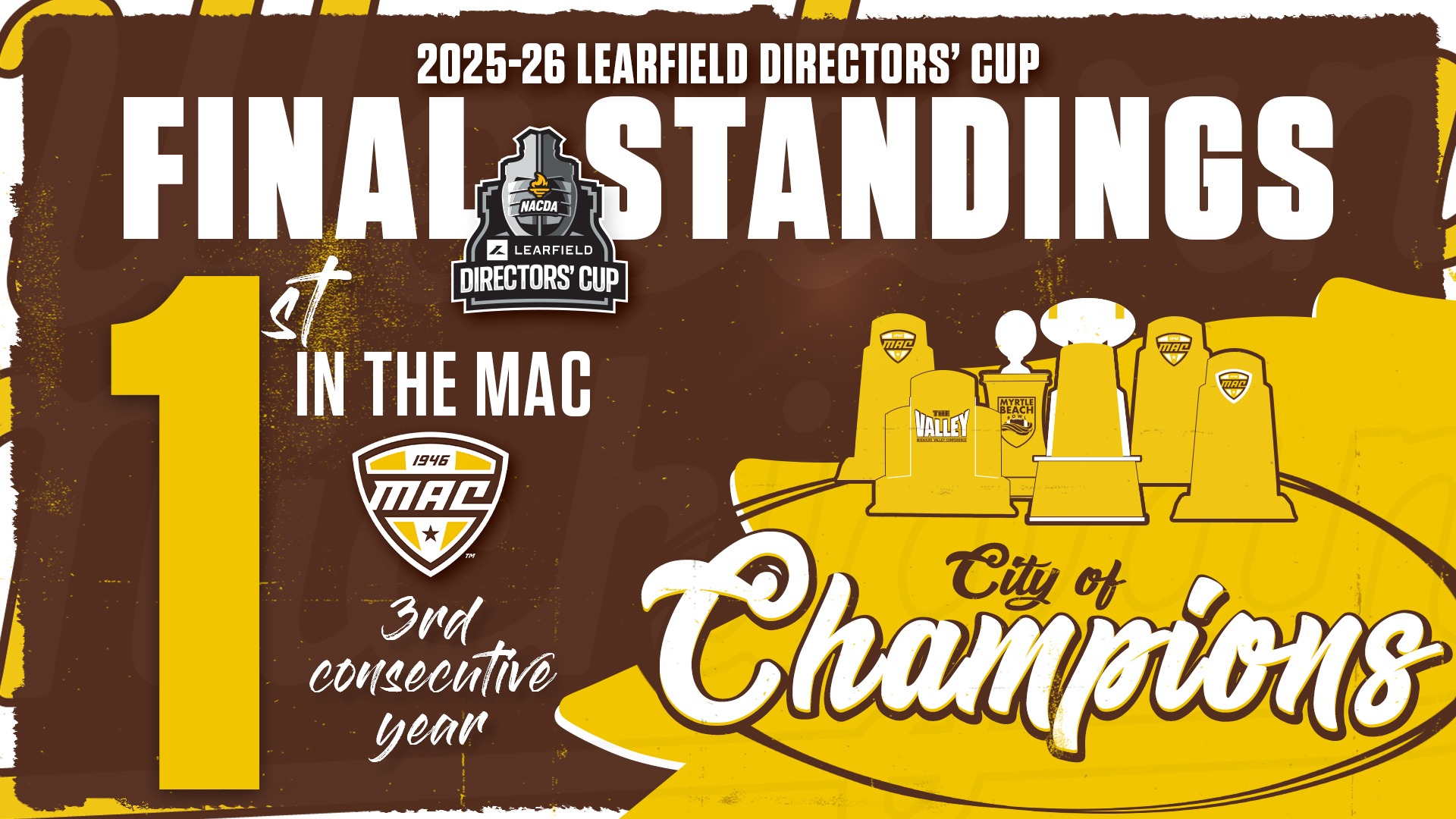 Graphic announcing WMU as finishing 1st in the MAC in the 2025-26 Learfield Directors' Cup standings