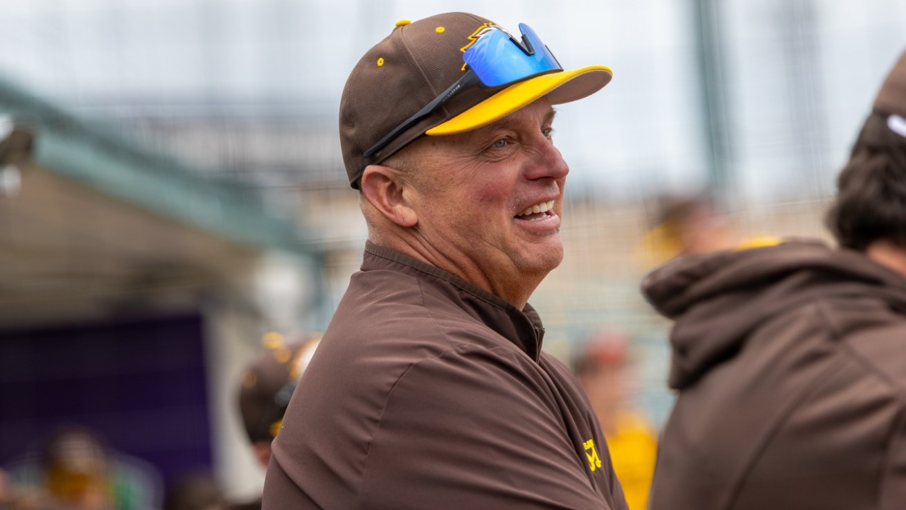 WMU baseball head coach Billy Gernon sitting in the dugout before game three of the 2026 MAC Tournament