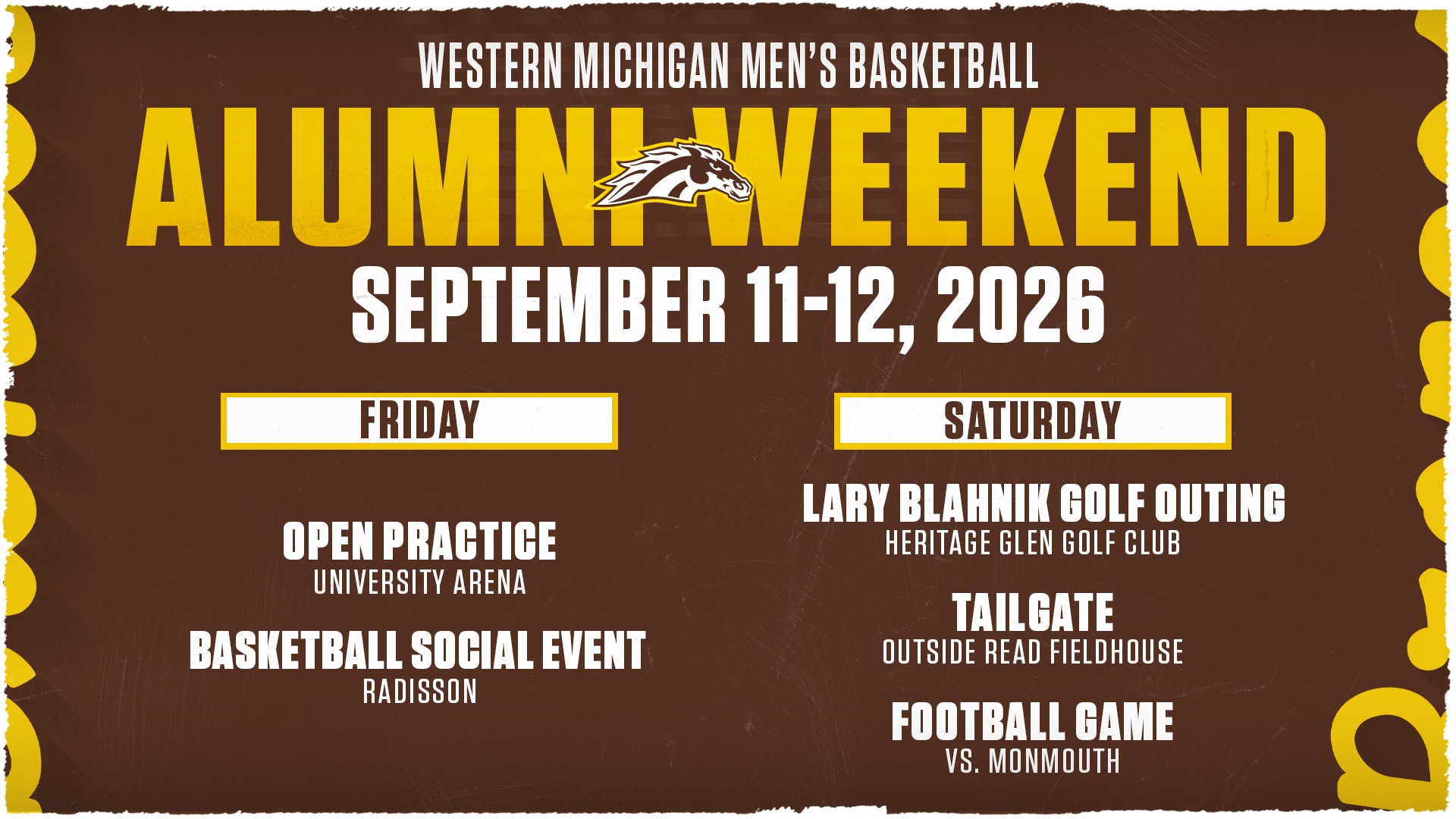 Schedule of events for men's basketball's 2026 Alumni Weekend