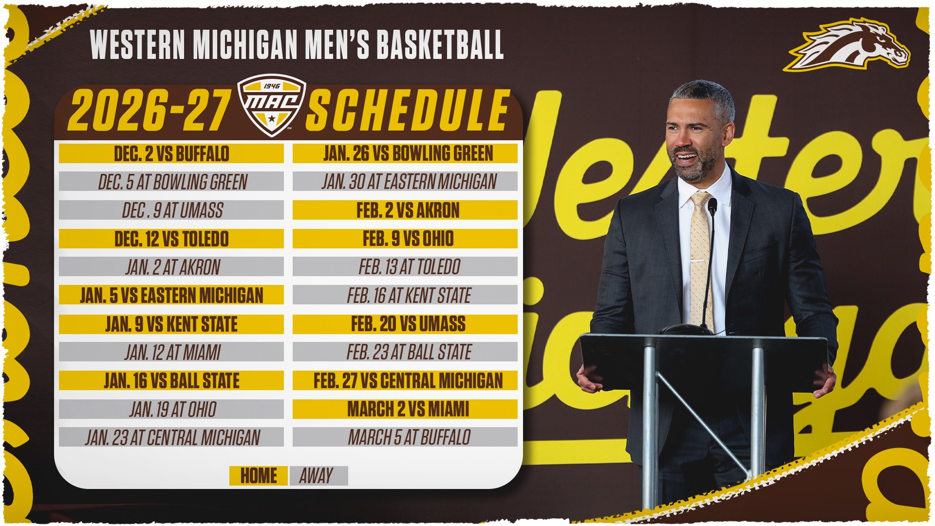 2026-27 WMU Men's Basketball MAC Schedule Graphic