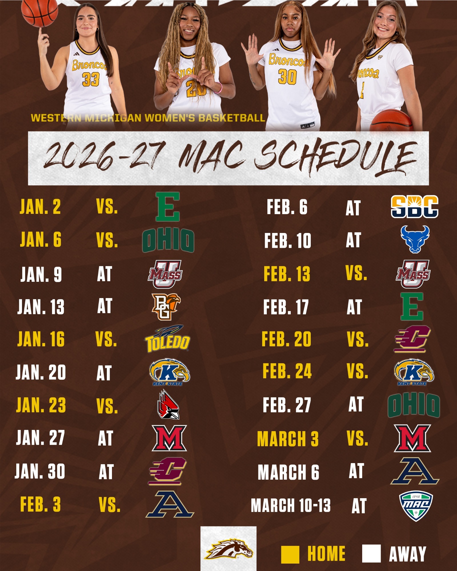 List of dates and opponents for the women's basketball 2026-27 conference schedule