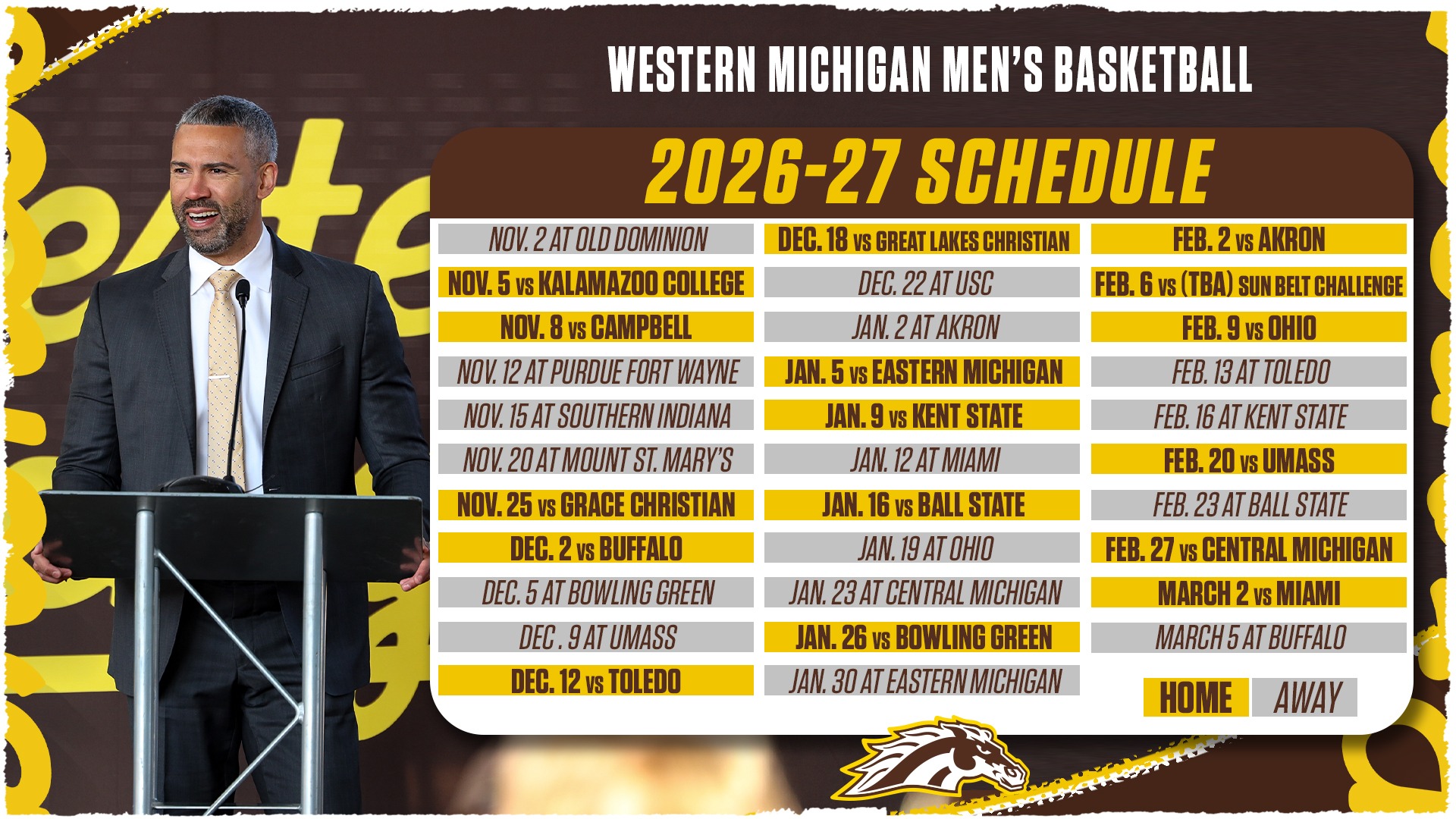 Full WMU men's basketball 2026-27 schedule graphic