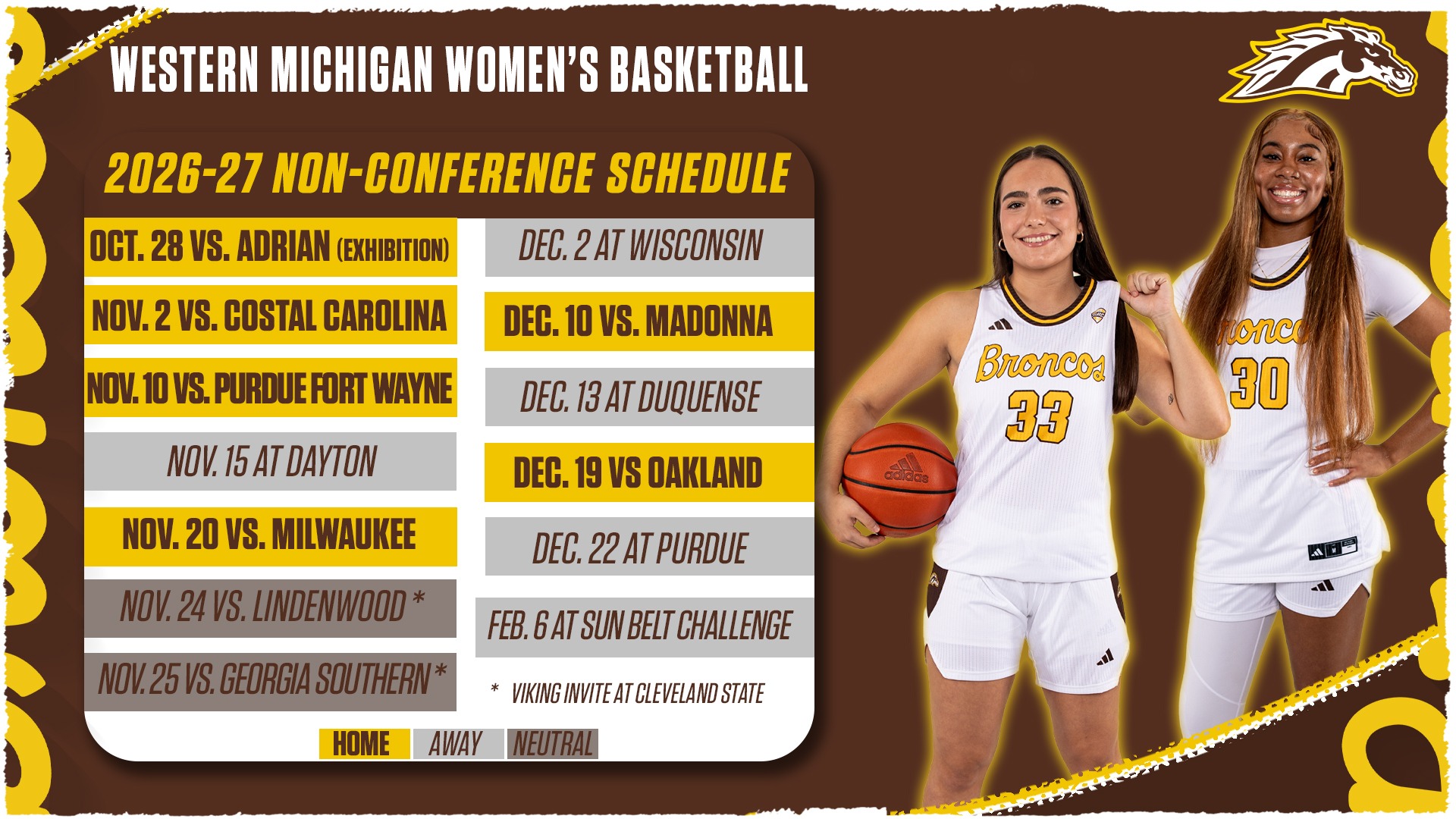 2026-27 Women's Basketball Non-Conference Schedule Graphic