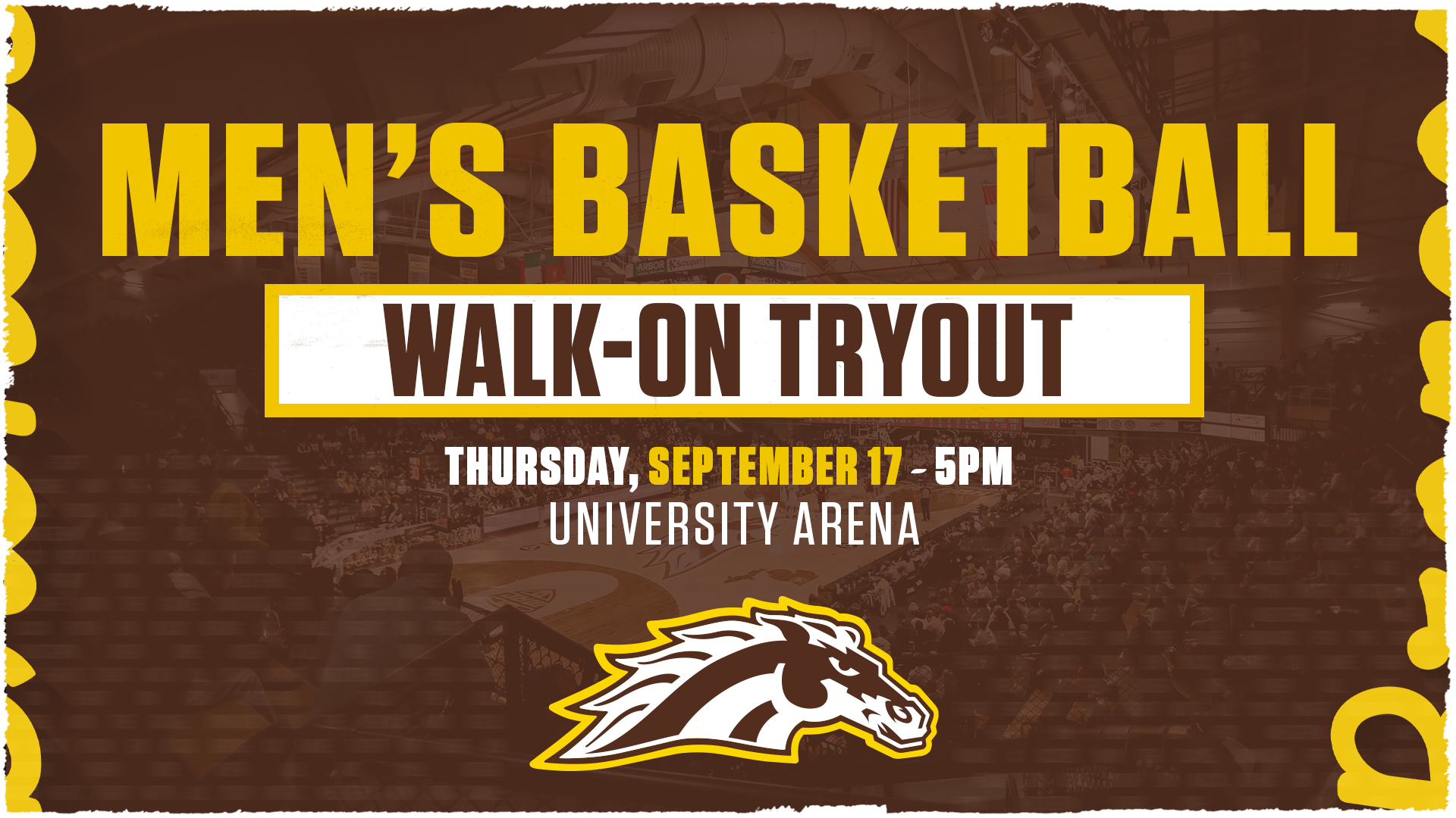 Graphic advertising WMU men's basketball's walk-on tryout on Sept. 17