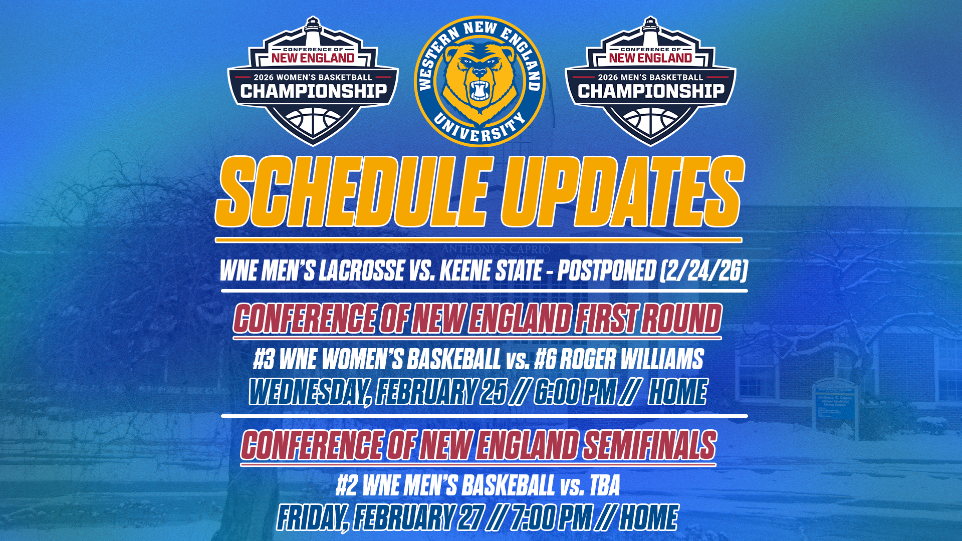 Schedule Updates 2.23.26