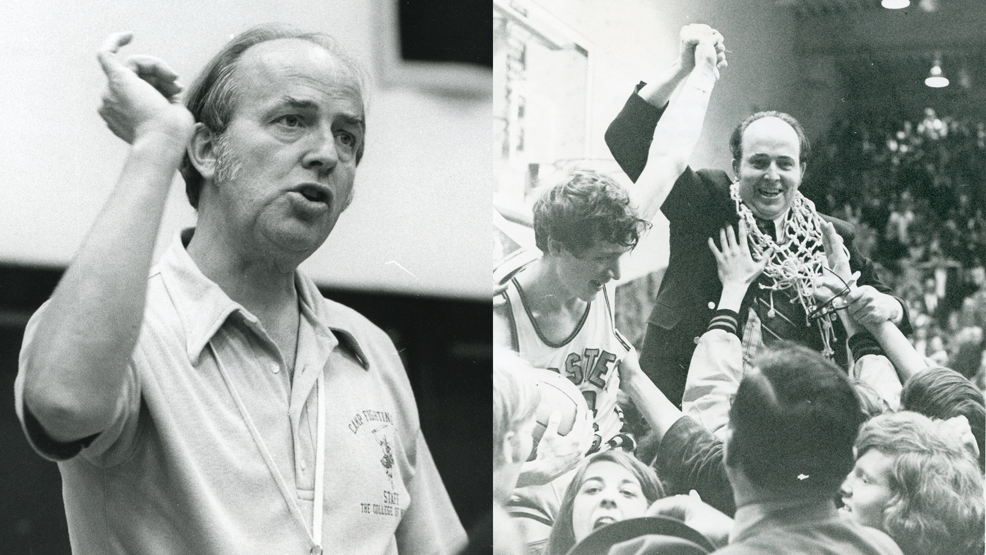 Two side-by-side photos of former basketball coach Al Van Wie