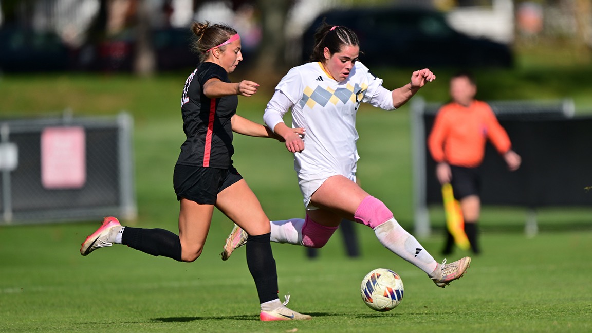 Julia Struck strides for the ball, going against a defender