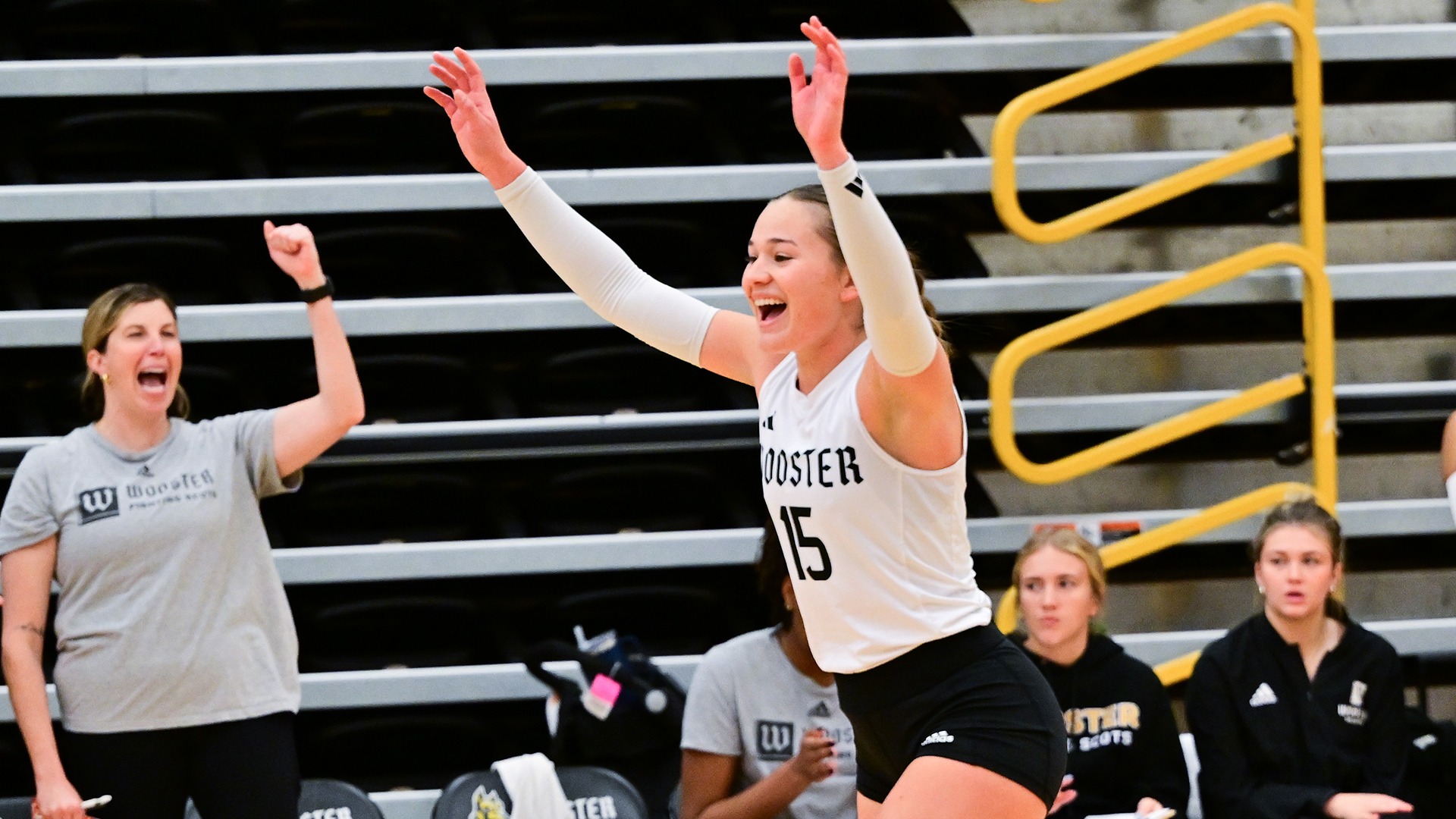 Izzy Cozzie celebrates a point in a 2025 match against John Carroll.