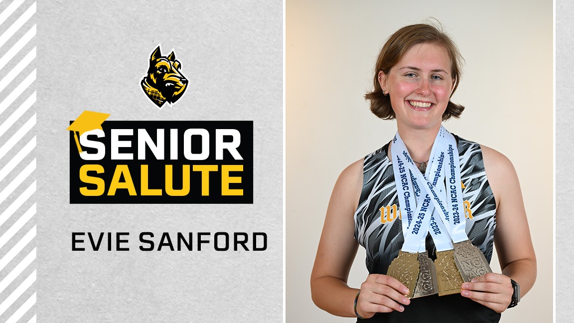 Evie Sanford photo, senior salute logo, text of name