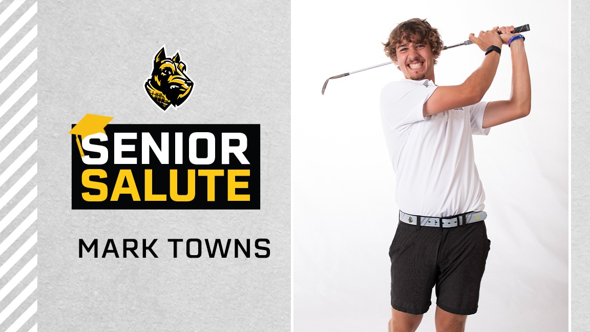 Mark Towns photo, senior salute logo, text of name