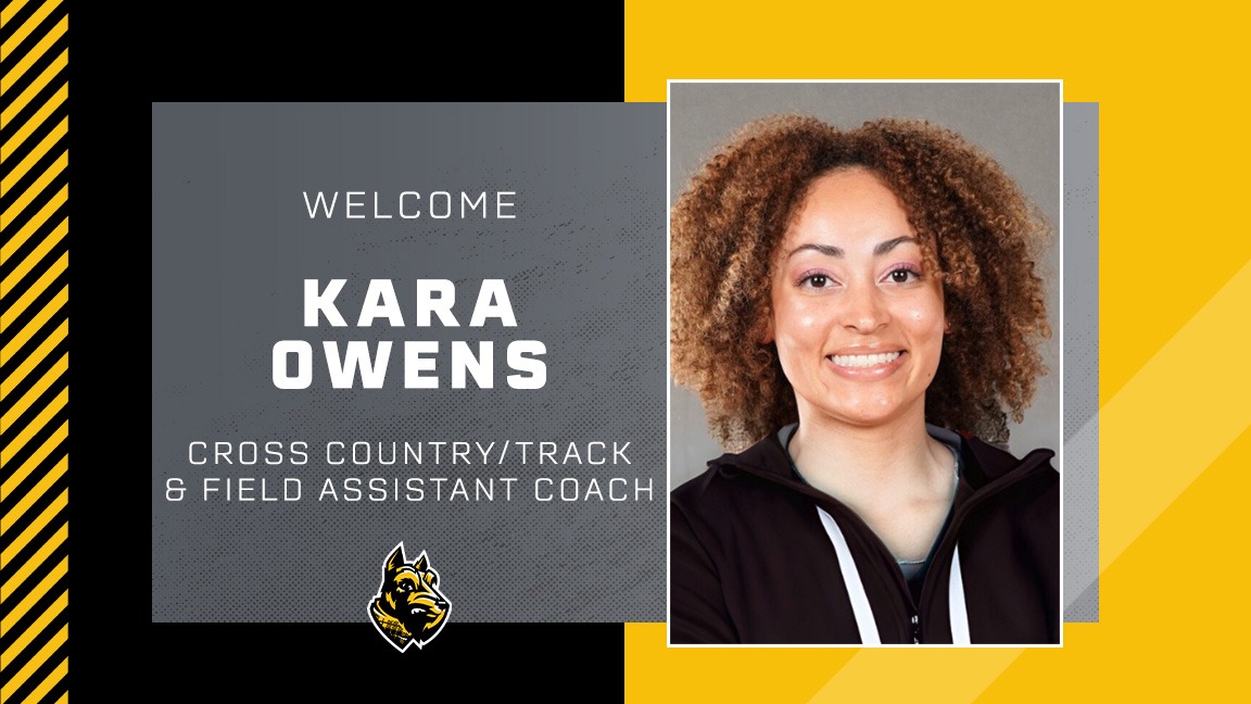 Kara Owens head shot and text that she has been hired as new cross country and track and field assistant.