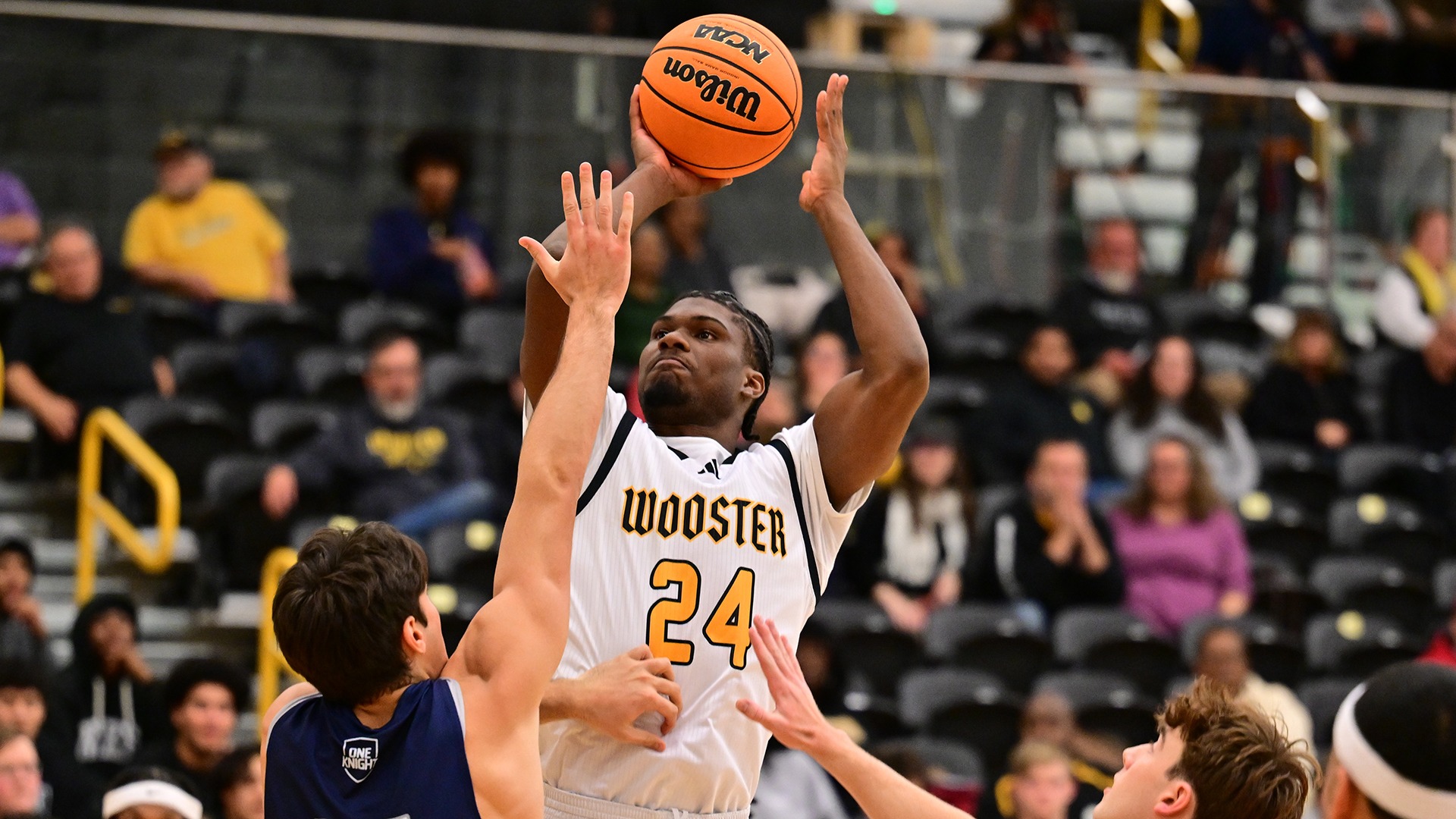 Quincy Jones shoots a jumper against Geneseo during the Al Van Wie/Wooster Rotary Classic in 2025