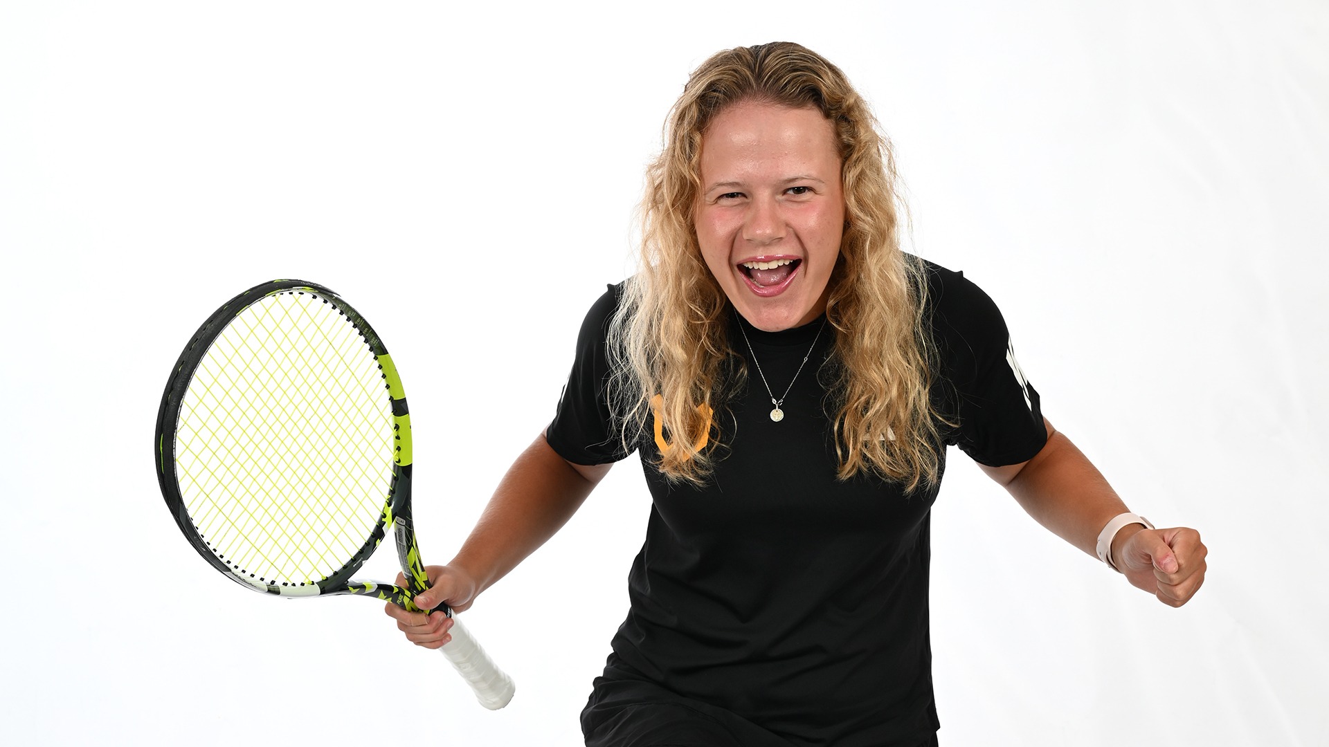 Elizabeth Meiners poses for a celebration during 2025 media day.