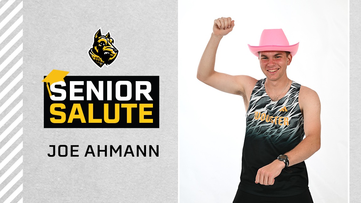 Joe Ahmann photo, senior salute logo, text of name