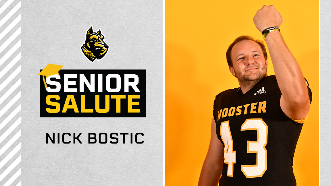 Photo of Nick Bostic, senior salute logo, text of name
