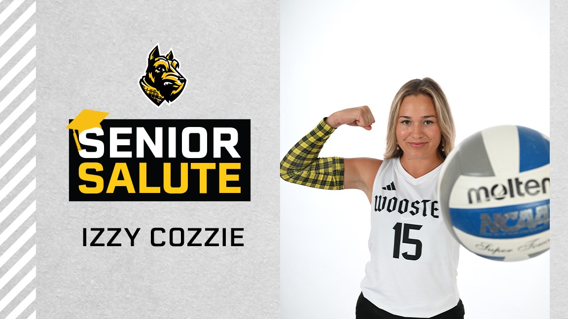 Photo of Izzy Cozzie, senior salute logo, text of name