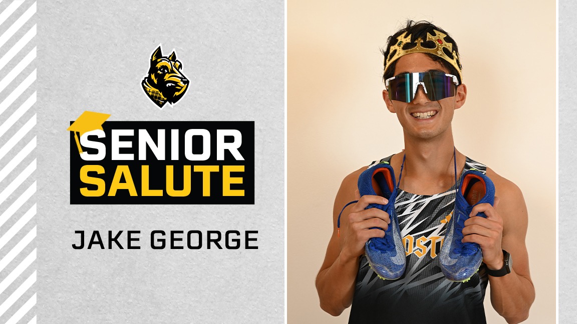 Jake George photo, senior salute logo, text of name
