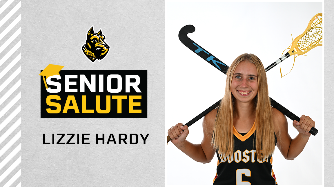 Photo of Lizzie Hardy, senior salute logo, text of name
