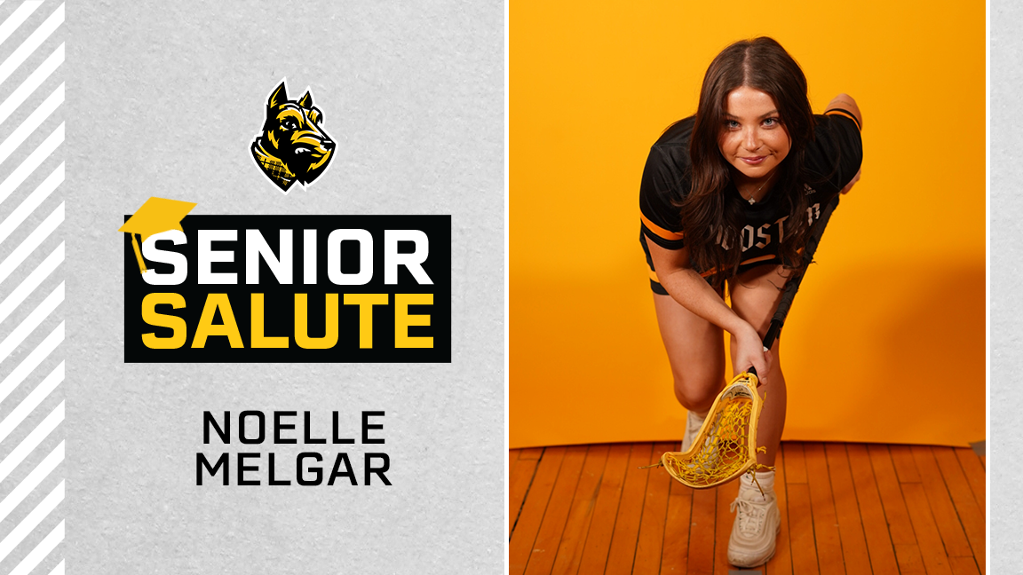 Noelle Melgar photo, text of name, senior salute logo