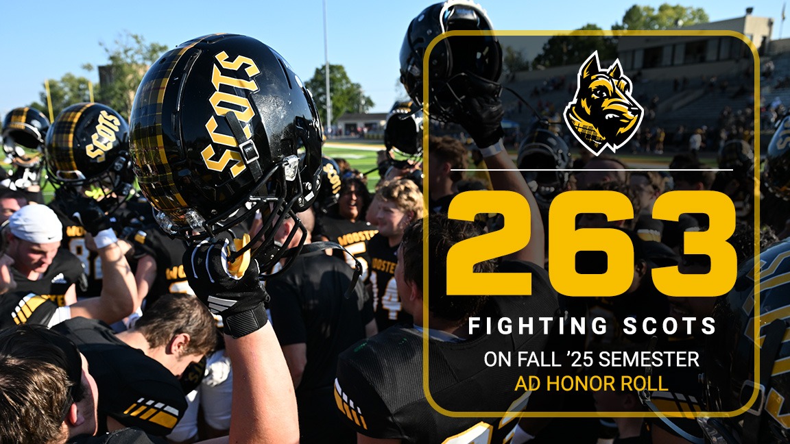 Football team celebrates win with text with 236 Fighting Scots on the AD Honor Roll for the fall semester