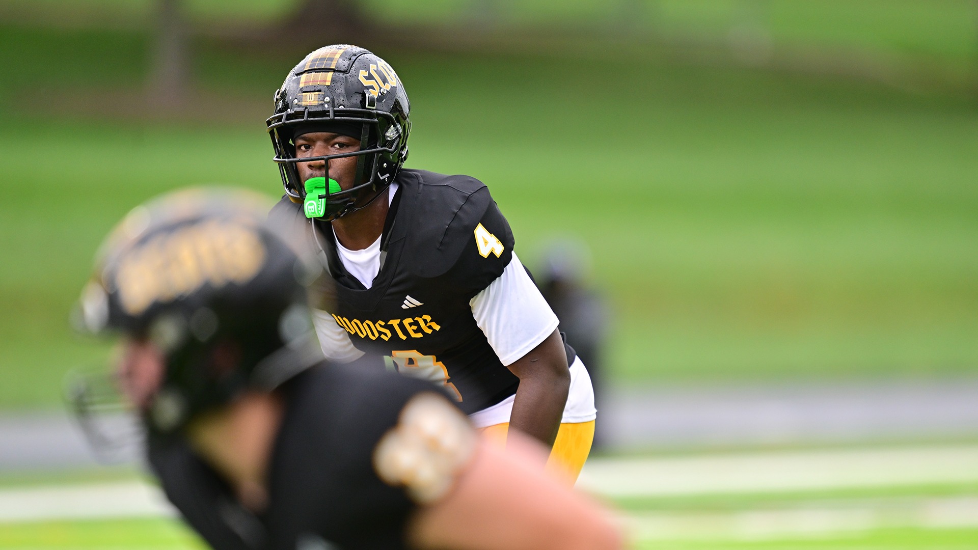 action photo of DaJahn Corbin waiting for a snap in a game against Denison in 2026