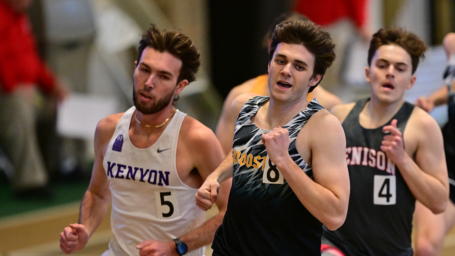 Reese Johnson runs during a home indoor meet from the 2025 season