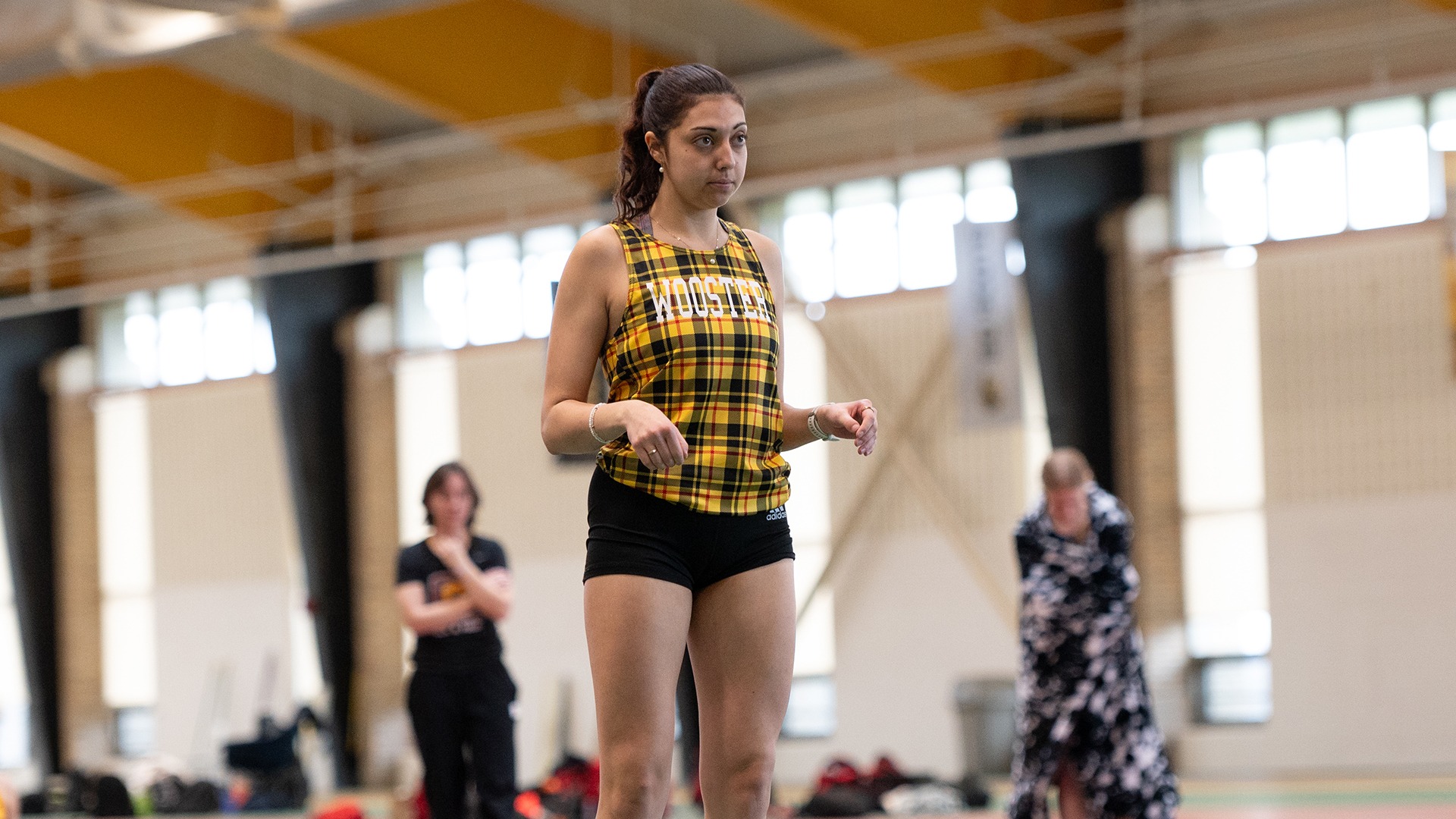 Anaya Brady prepares for the high jump in the pentathlon at the 2026 NCAC Indoor Multi-Events Championships