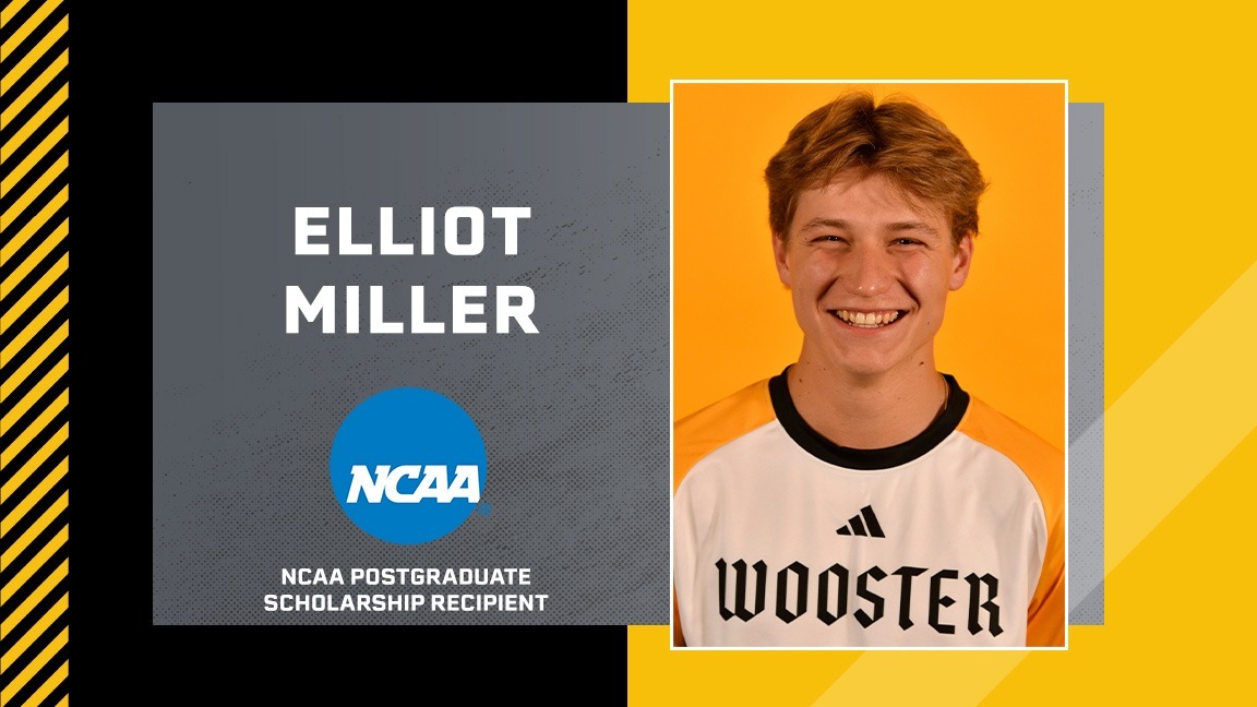 Elliot Miller NCAA Postgraduate Scholarship award text with name, award, NCAA logo and headshot