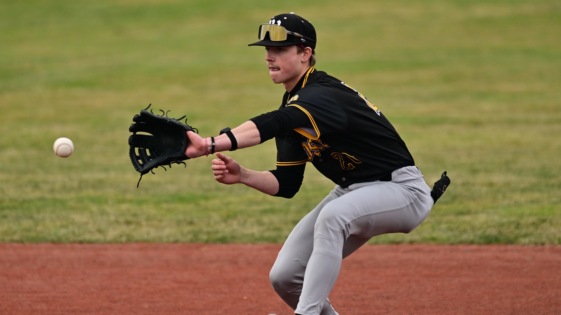 Noah Lindberg fields a grounder during a 2026 game against La Roche