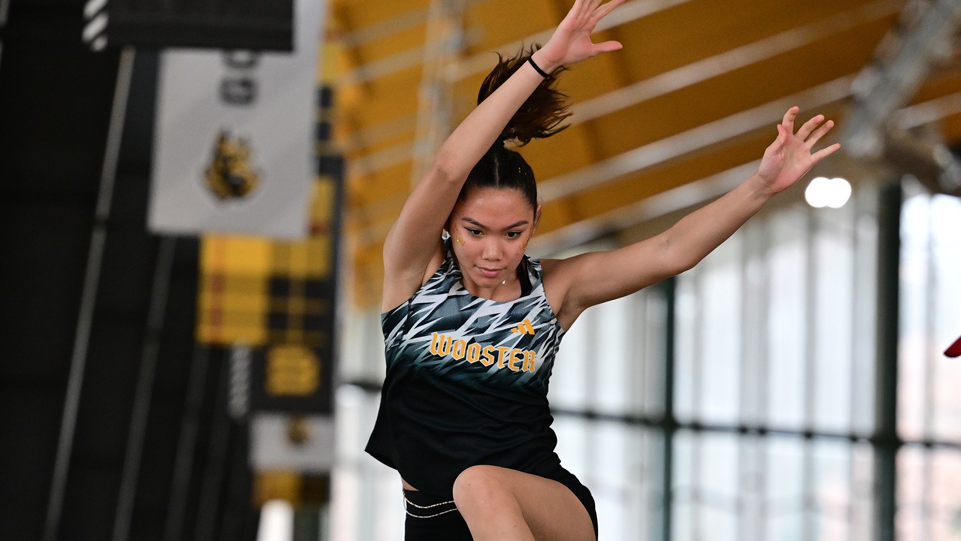 Ellie Fox long jump during a 2026 indoor meet