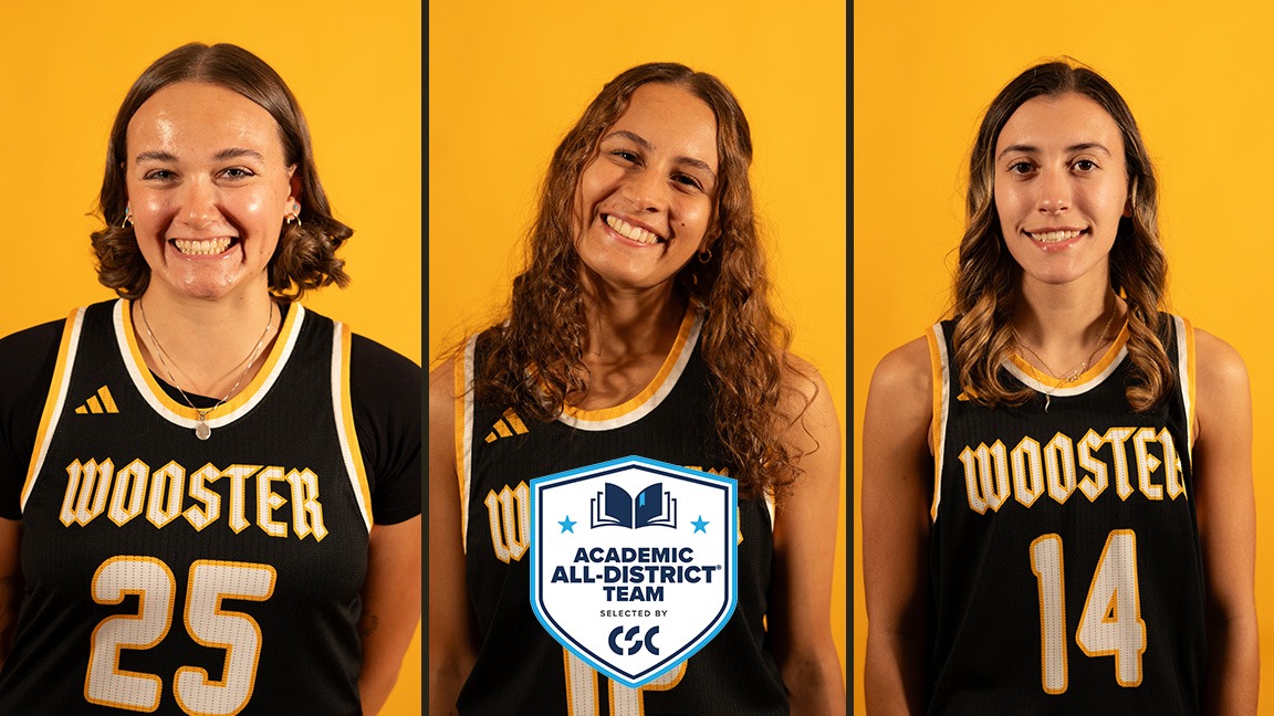 Headshots of Ella Biondi, Ella Dean, and Mackenzie Riccitelli with CSC Academic All-District logo