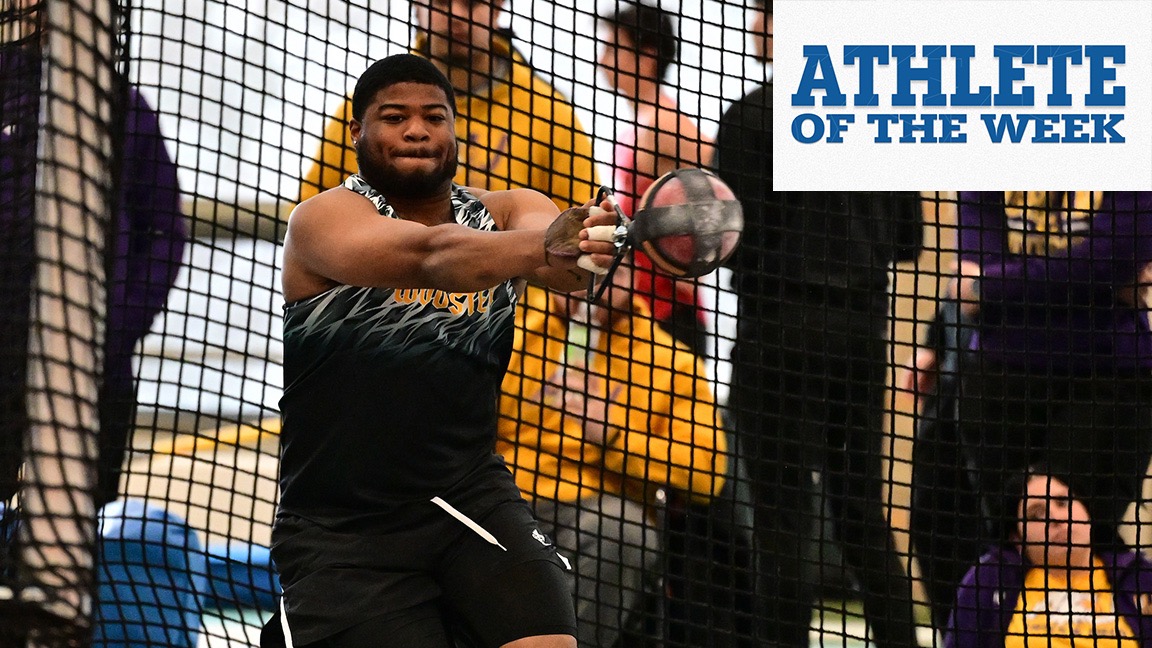 Rob Mays III prepares to throw in the weight throw during the indoor season.