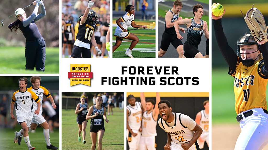 Action photos of various athletes with the Athletics Day of Giving logo