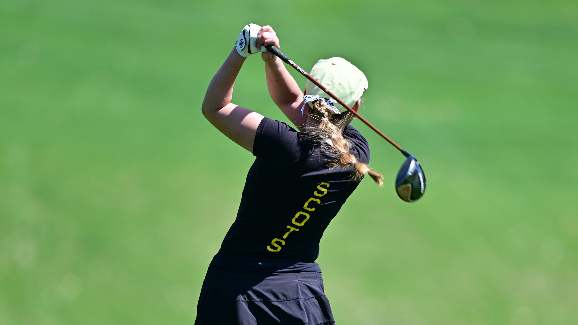 Morgan Erdmann's follow through on a tee shot at the 2025 Eva Shorb Weiskopf Invitational