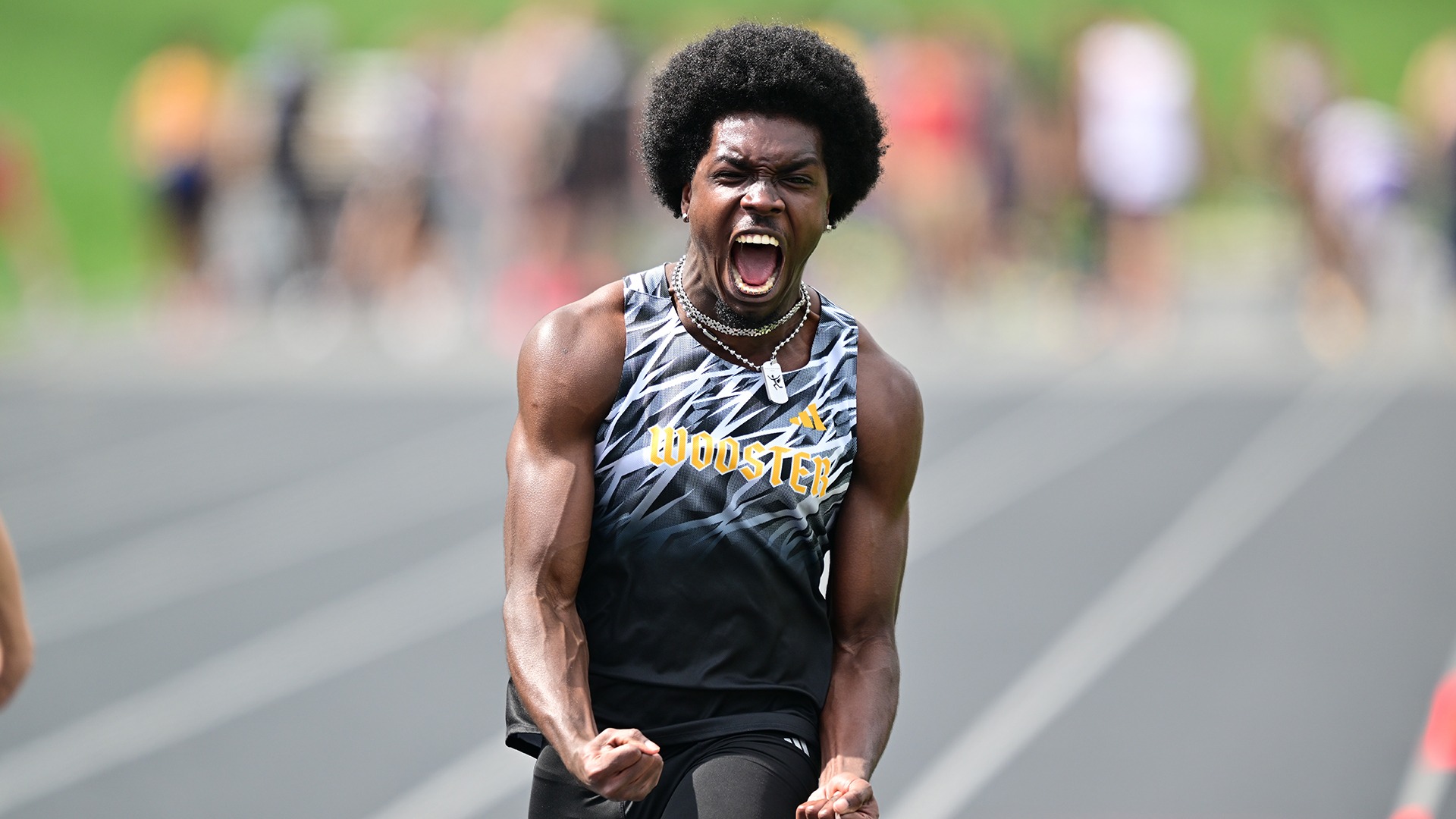 Franklin Adu-Baah celebrates following an event at the 2026 Wooster Invitational