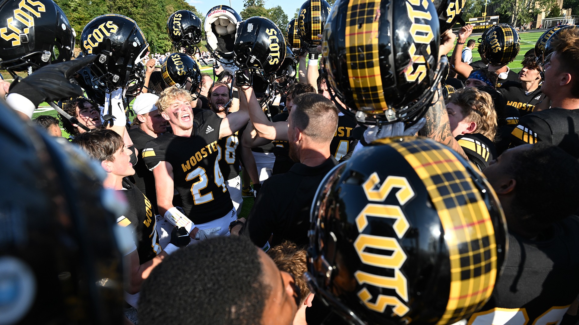 Wooster football celebration vs. Wittenberg in 2025