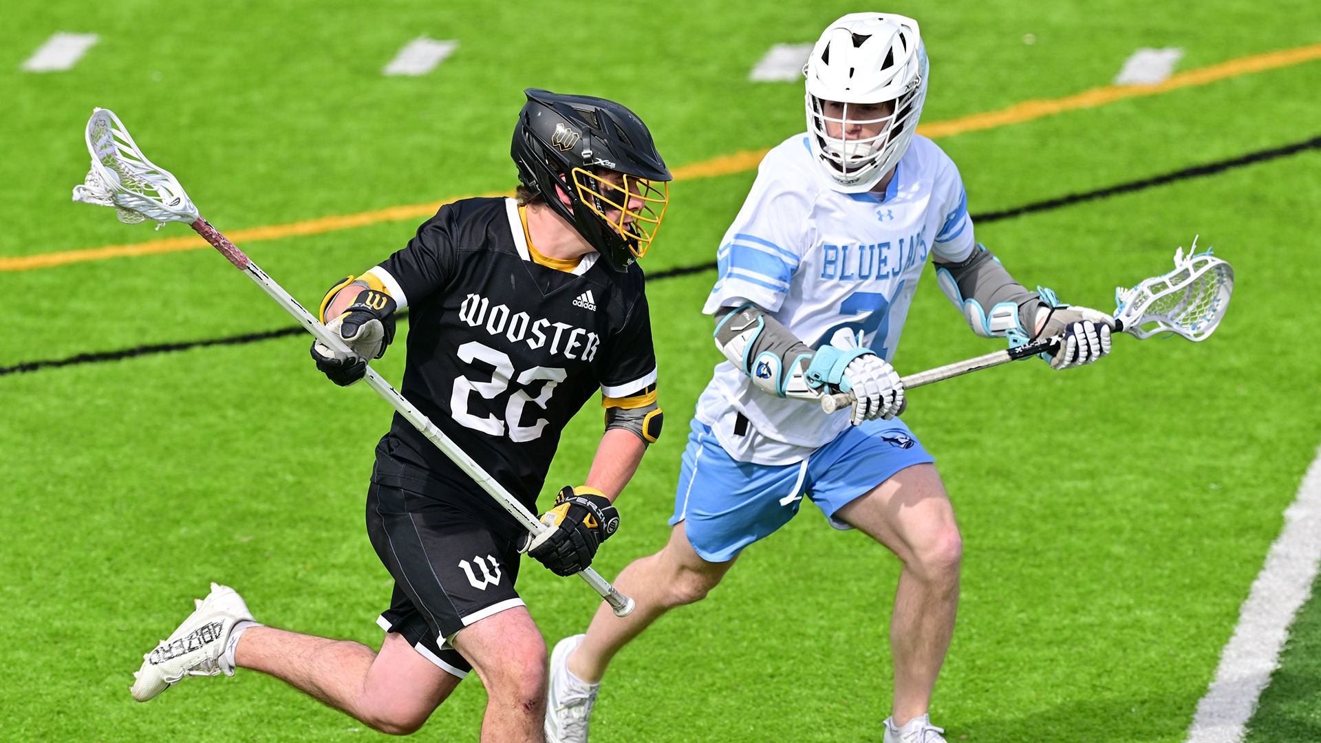 Domenic Cuda works the ball up the field against Elmhurst in a 2026 game