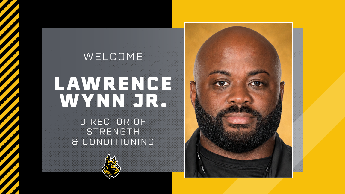 Lawrence Wynn Jr. headshot with text of name and hiring as director of strength and conditioning