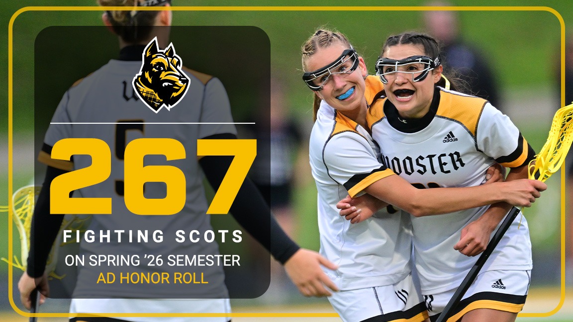 Photo of women's lacrosse players celebrating and 267 AD Honor Roll for Spring Semester text