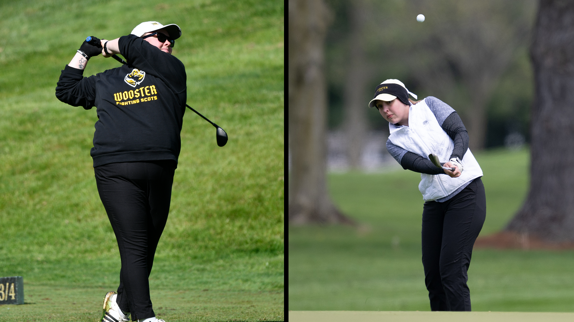 Action photo of Abby Haywood and Morgan Erdmann hitting a golf shot during a 2026 tournament