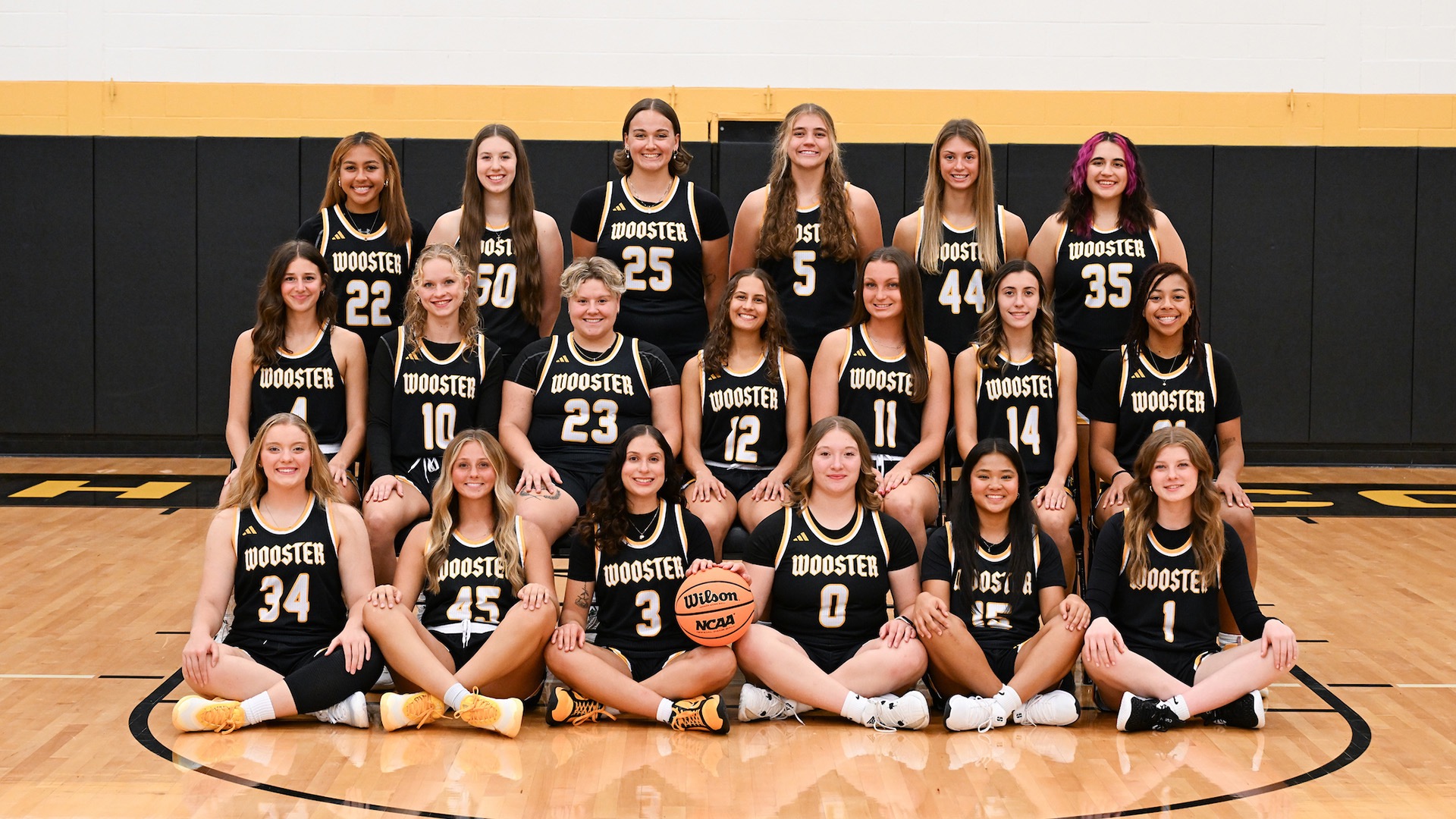 The Wooster women's basketball team photo for the 2025-26 season