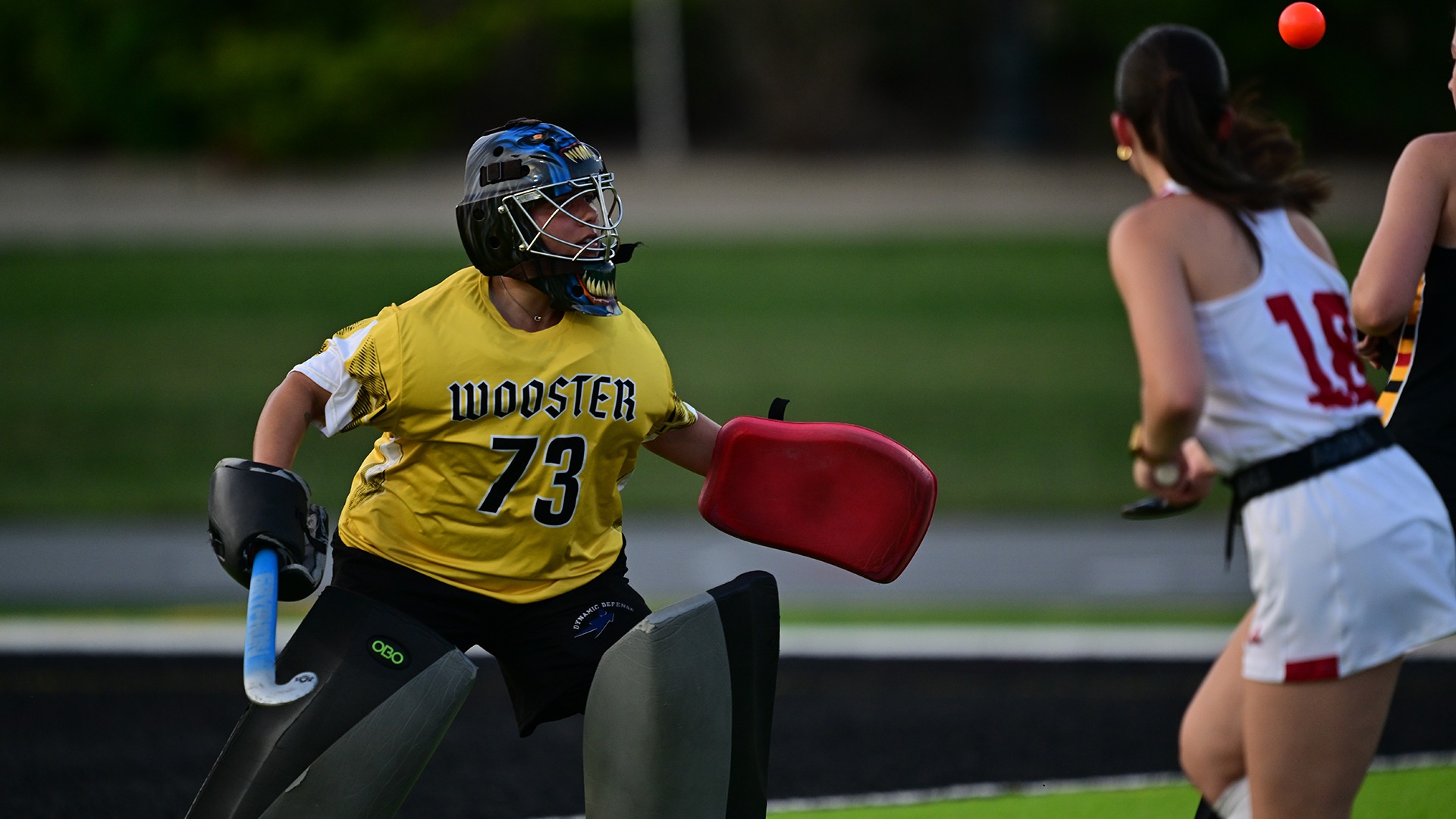 Nono Kauffman looks to make a save against Wittenberg in a 2026 game.
