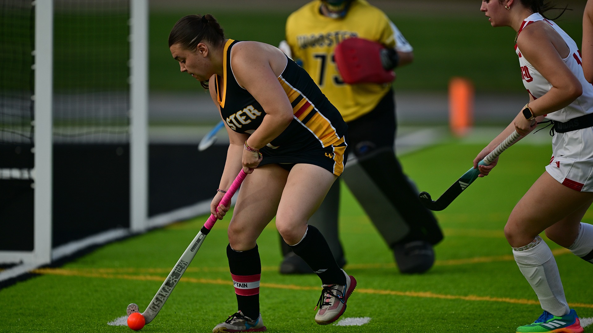 Action photo of Emily Wachowiak possessing the ball in a 2026 game against Wittenberg