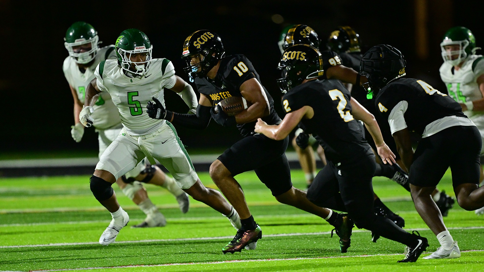 action photo of Cam Crago returning an interception against Wilmington in 2026