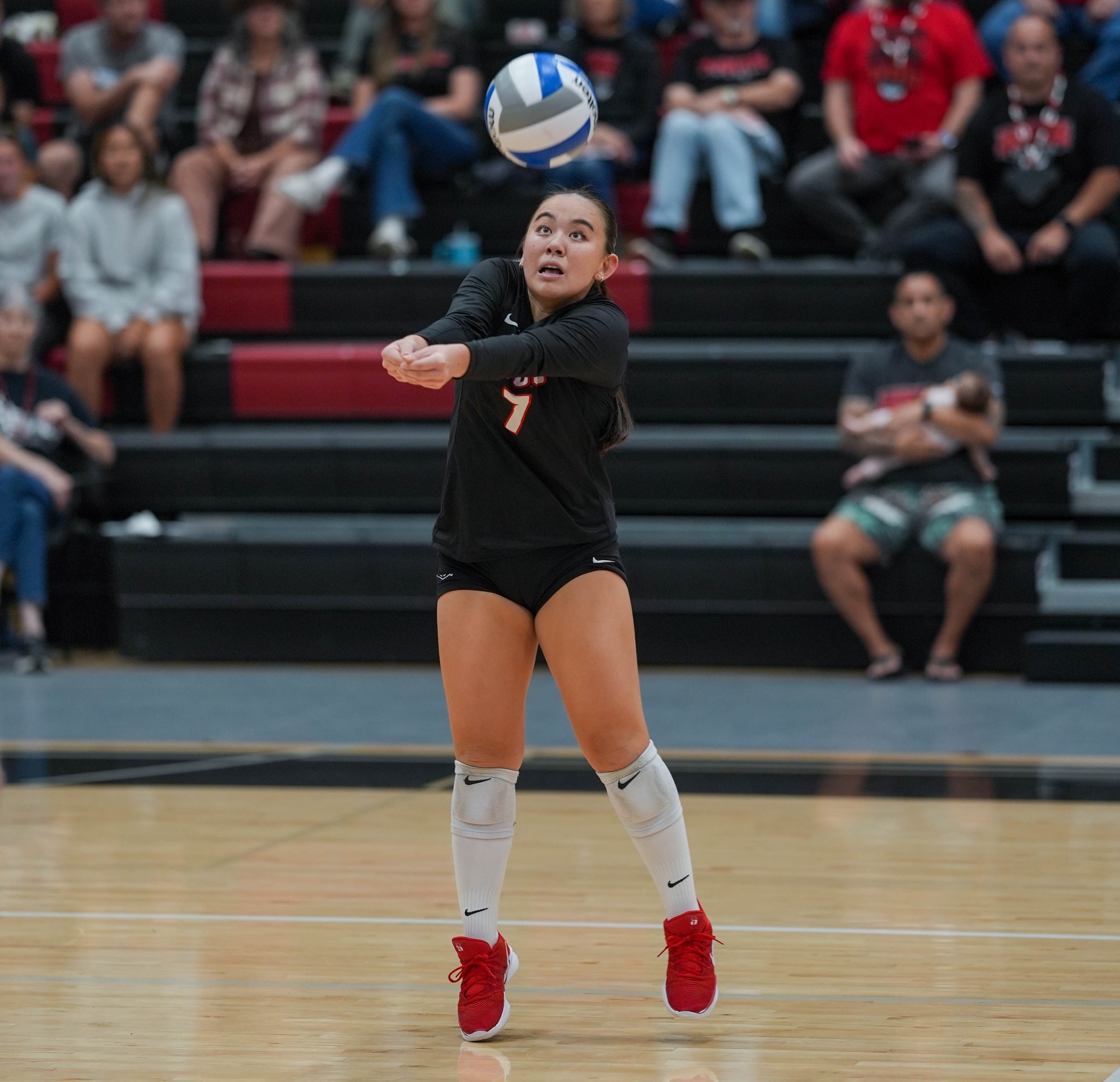 Cali-Jo Shigemasa keeps the ball in play for one of her 23 digs.