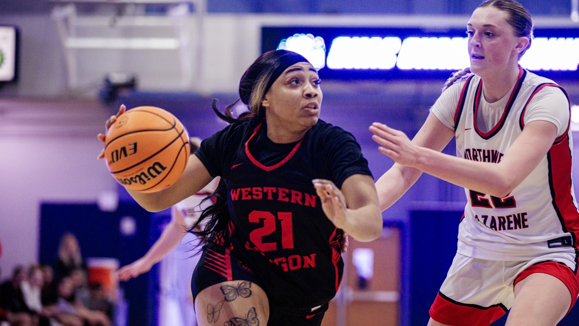 Booker drives against NNU in the GNAC Championships quarterfinal