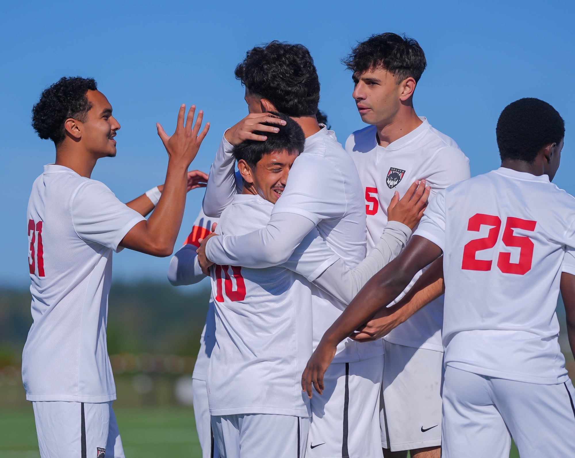 Wolves celebrate after a Marcus Vazquez score.