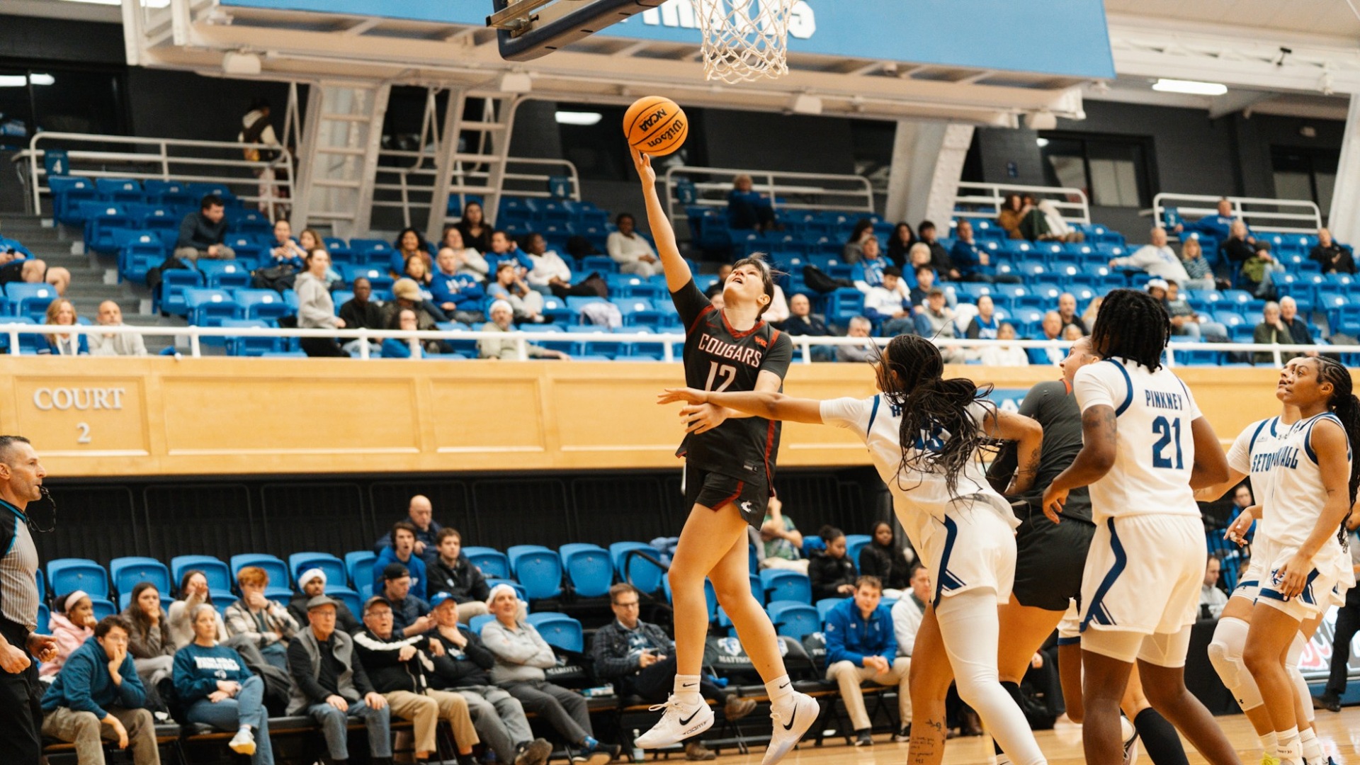 25_12_16 WSU WBB Marta Alsina drives the lane for a bucket at Seton Hall