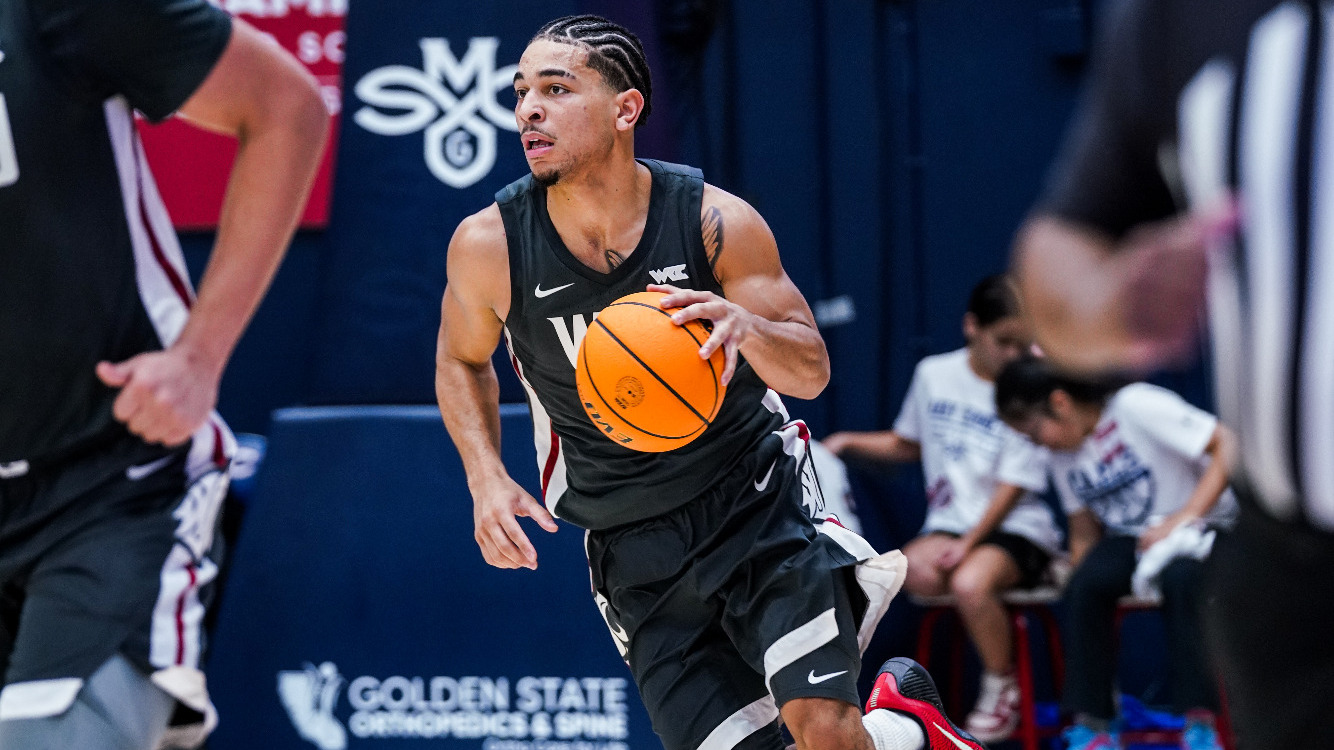 Ace Glass brings the ball up the court at Saint Mary's, Jan. 10, 2026