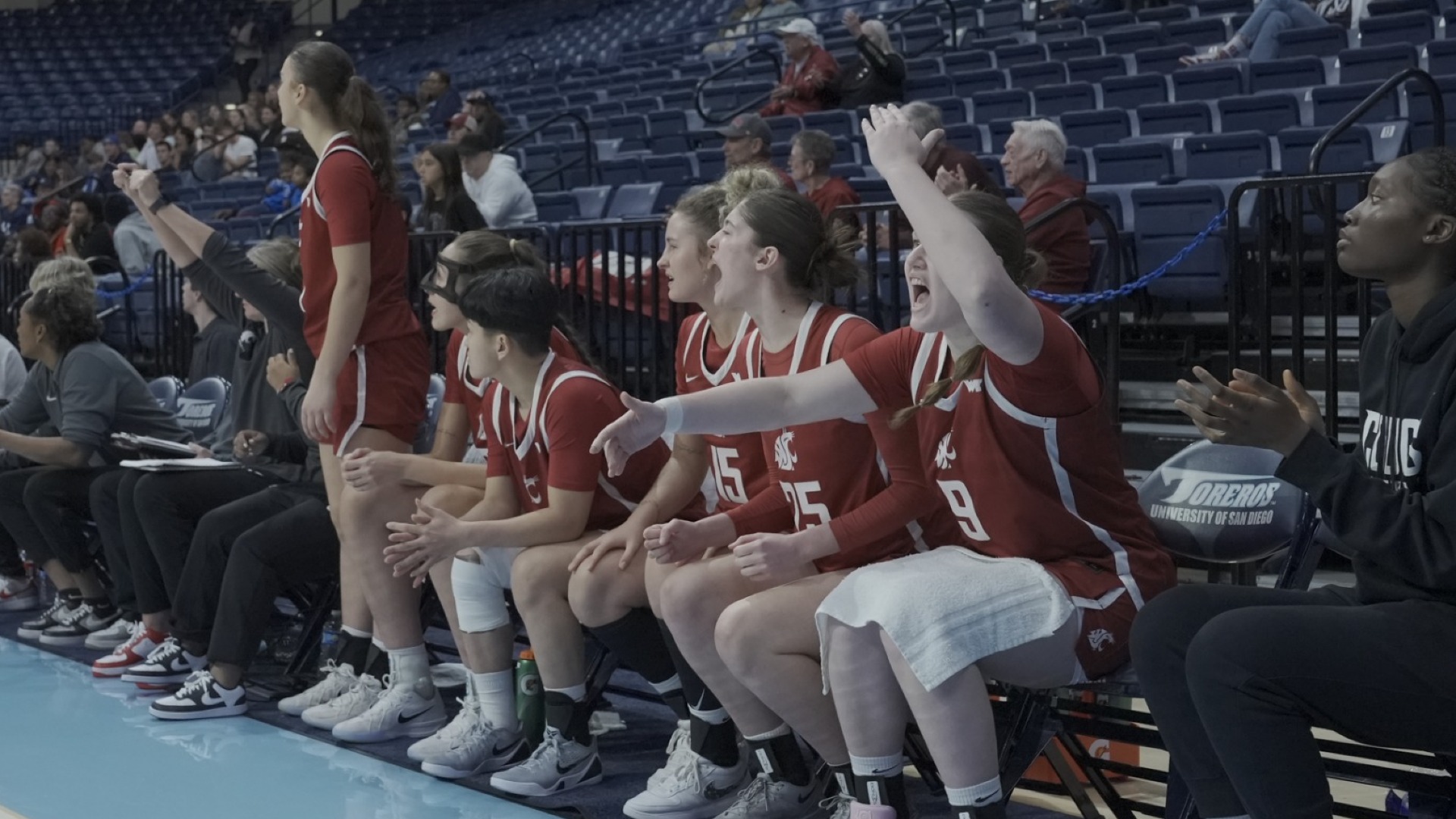 26_2_5 WSU WBB Bench celebrates at San Diego